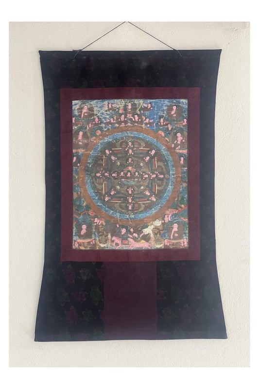 Vintage Buddha Life Story Tibetan Thangka Painting Original Art/ Hand - Painting with Half Cotton Brocade - Tibetan Thangka Art