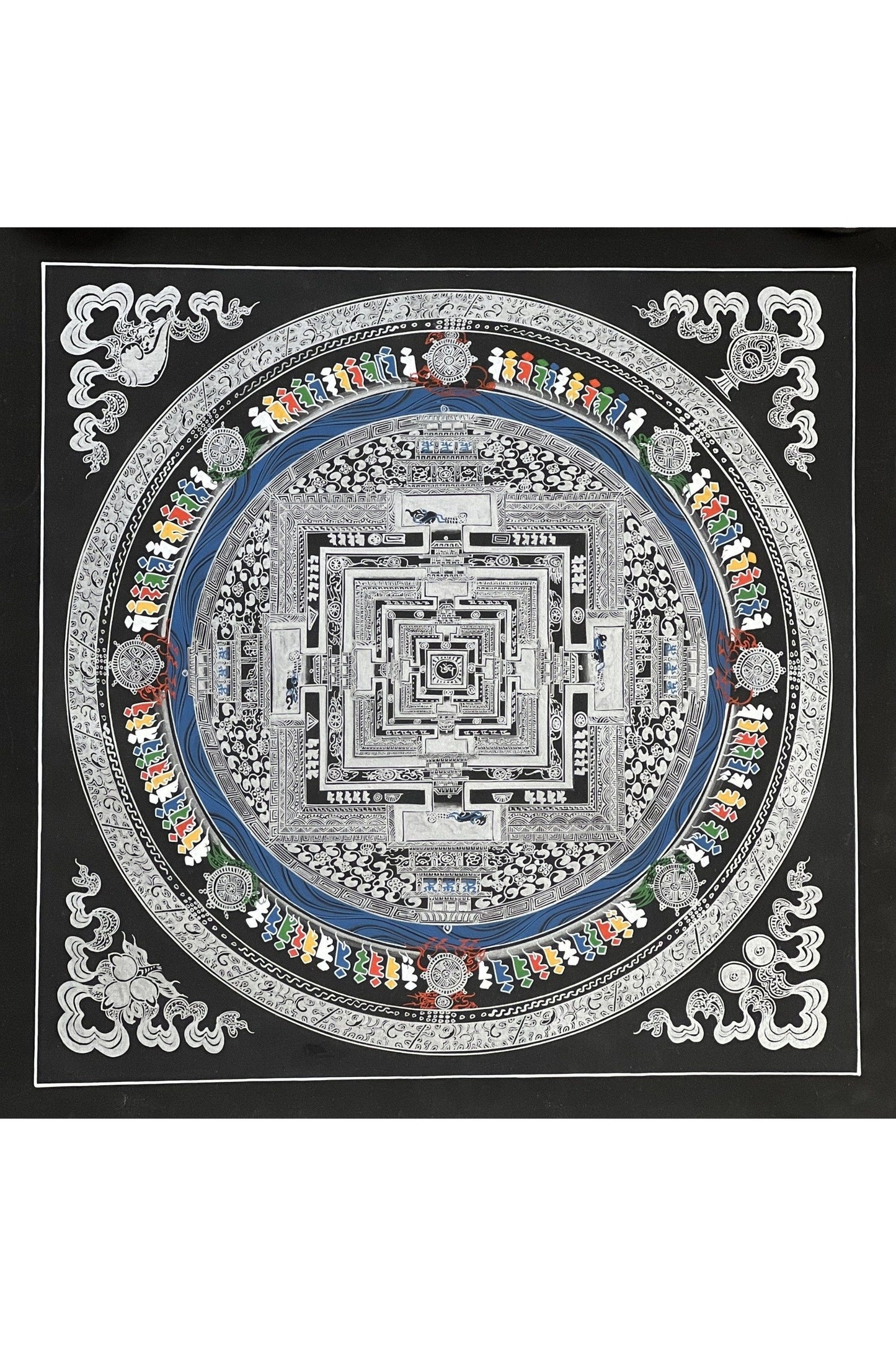 Wheel of Life/ Kalachakra Mandala Original Masterpiece Black and Silver Original Tibetan Thangka Painting /Wall Hanging - Tibetan Thangka Art