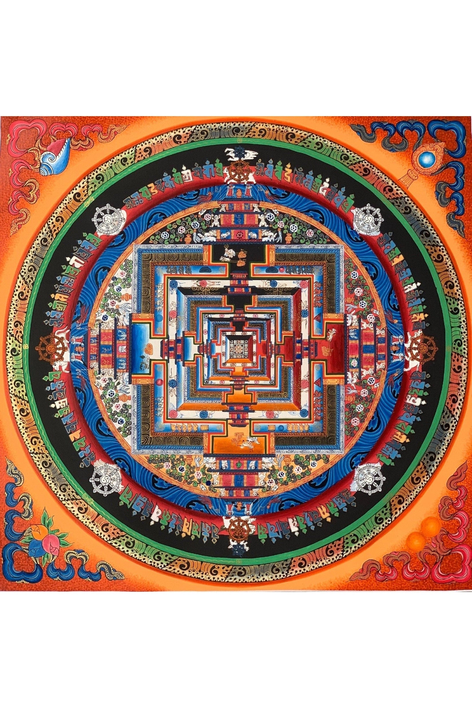 Wheel of Life, Kalachakra Mandala, Thangka Painting, Original Art 13 x 13 Inch - Tibetan Thangka Art