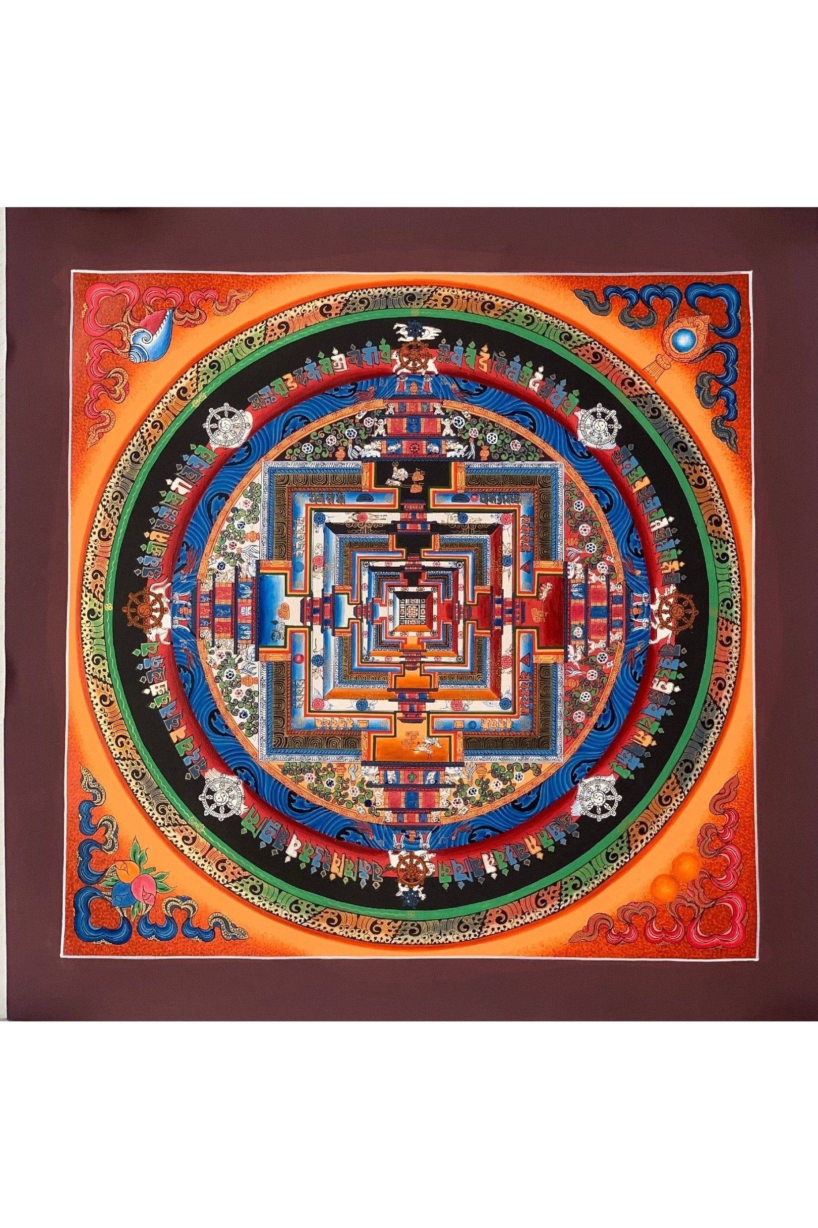 Wheel of Life, Kalachakra Mandala, Thangka Painting, Original Art 13 x 13 Inch - Tibetan Thangka Art