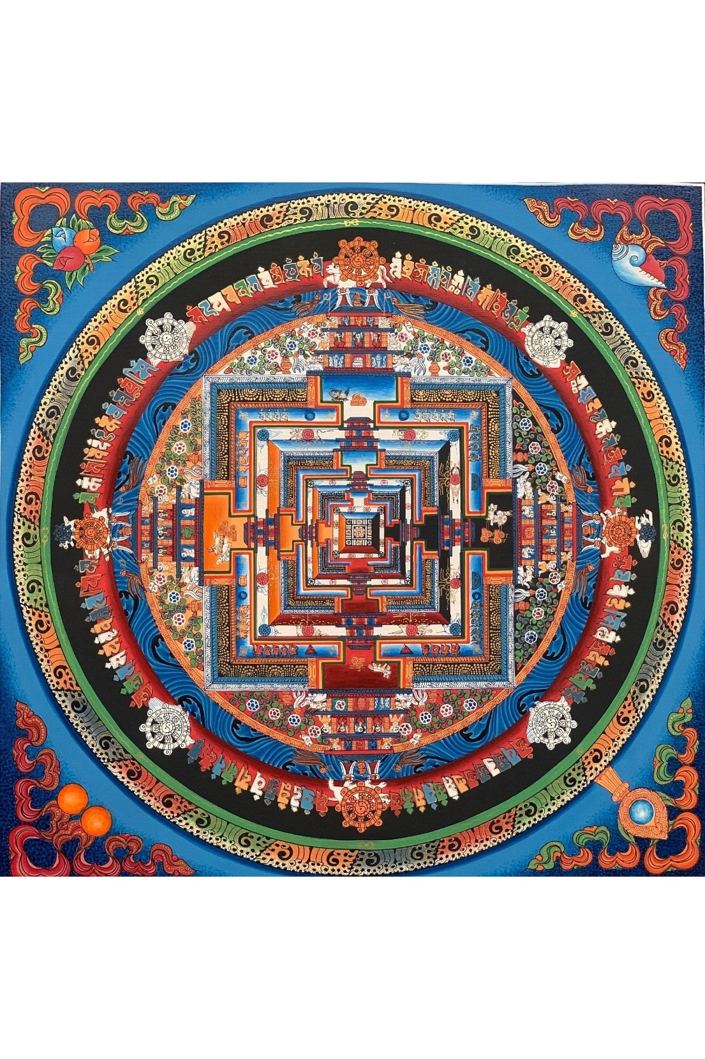 Wheel of Life, Kalachakra Mandala, Thangka Painting, Original Art 13 x 13 Inch - Tibetan Thangka Art