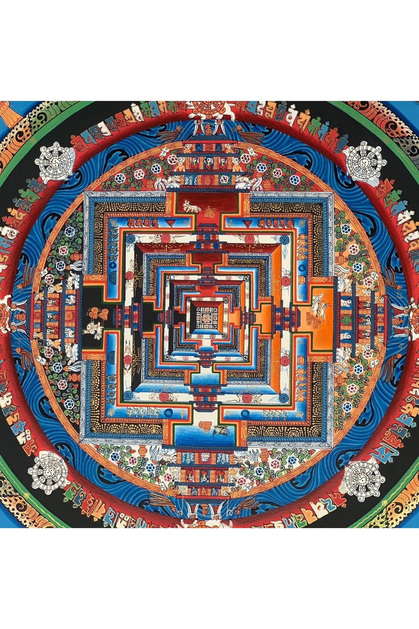 Wheel of Life, Kalachakra Mandala, Thangka Painting, Original Art 13 x 13 Inch - Tibetan Thangka Art