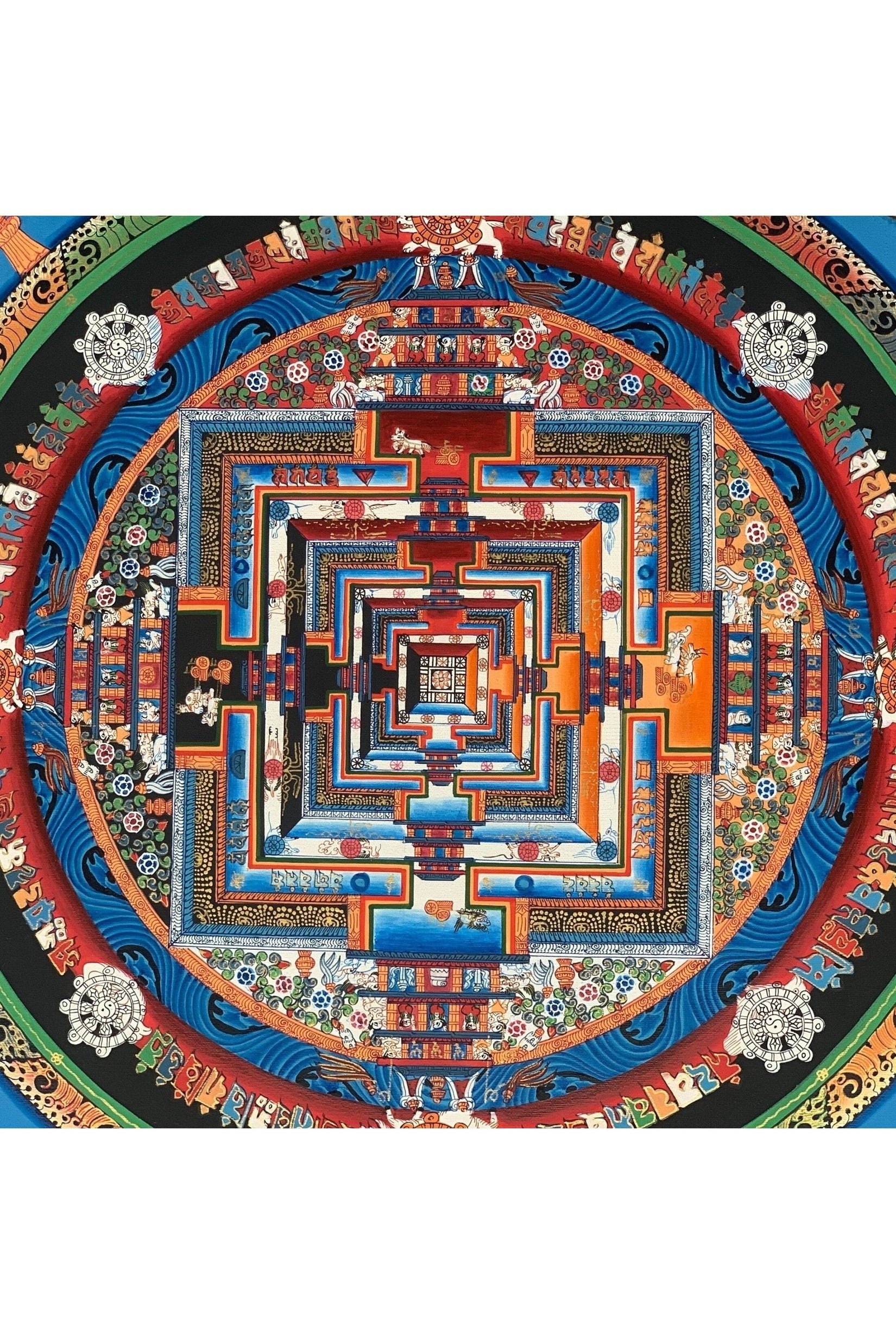 Wheel of Life, Kalachakra Mandala, Thangka Painting, Original Art 13 x 13 Inch - Tibetan Thangka Art