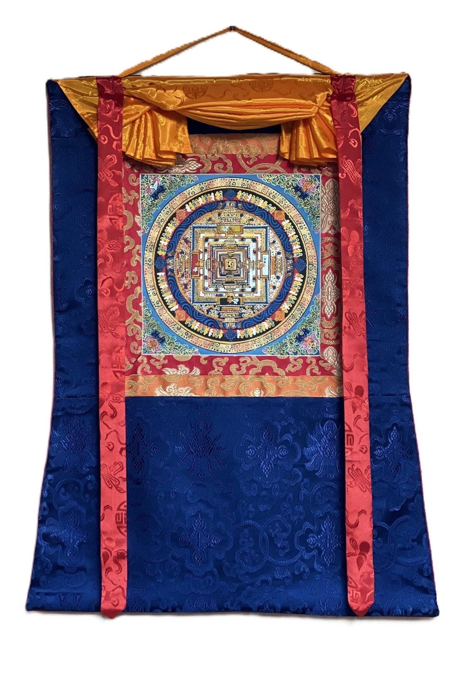 Wheel of Life/ Wheel of Tim/, Kalachakra Mantra Mandala Original Tibetan Thangka Painting Wall Hanging/ Meditation Art with Silk Brocade - Tibetan Thangka Art
