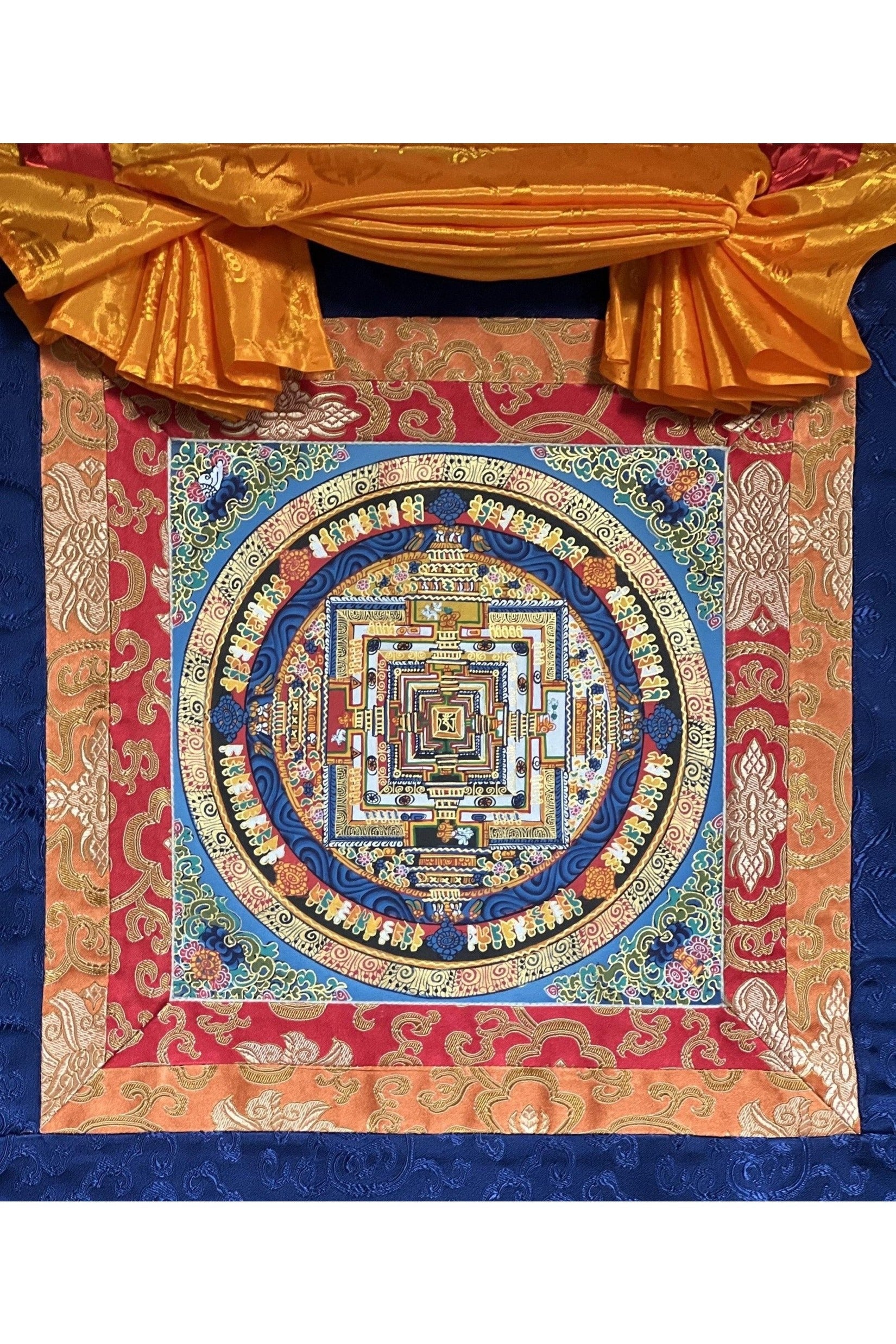 Wheel of Life/ Wheel of Tim/, Kalachakra Mantra Mandala Original Tibetan Thangka Painting Wall Hanging/ Meditation Art with Silk Brocade - Tibetan Thangka Art