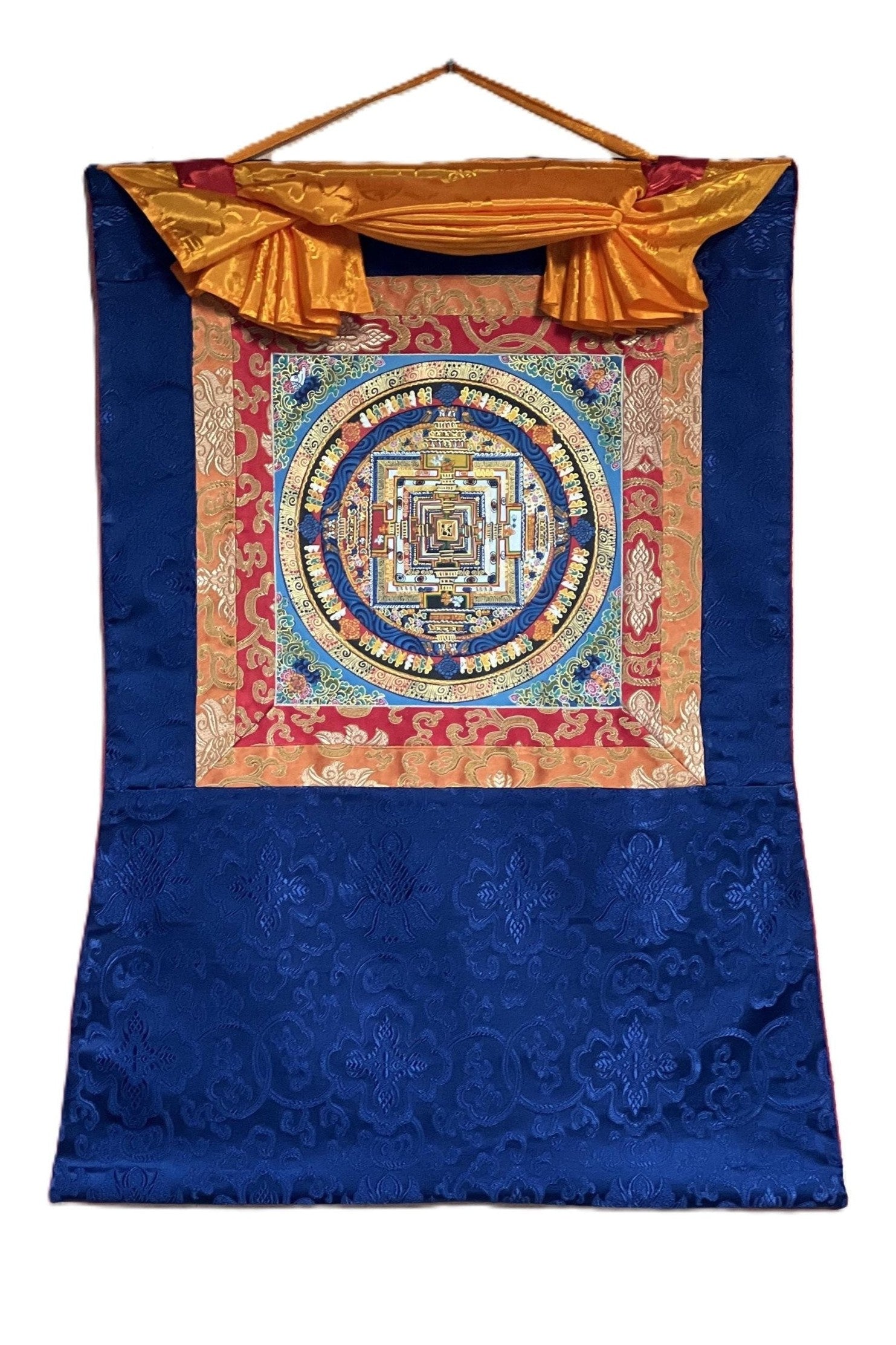 Wheel of Life/ Wheel of Tim/, Kalachakra Mantra Mandala Original Tibetan Thangka Painting Wall Hanging/ Meditation Art with Silk Brocade - Tibetan Thangka Art