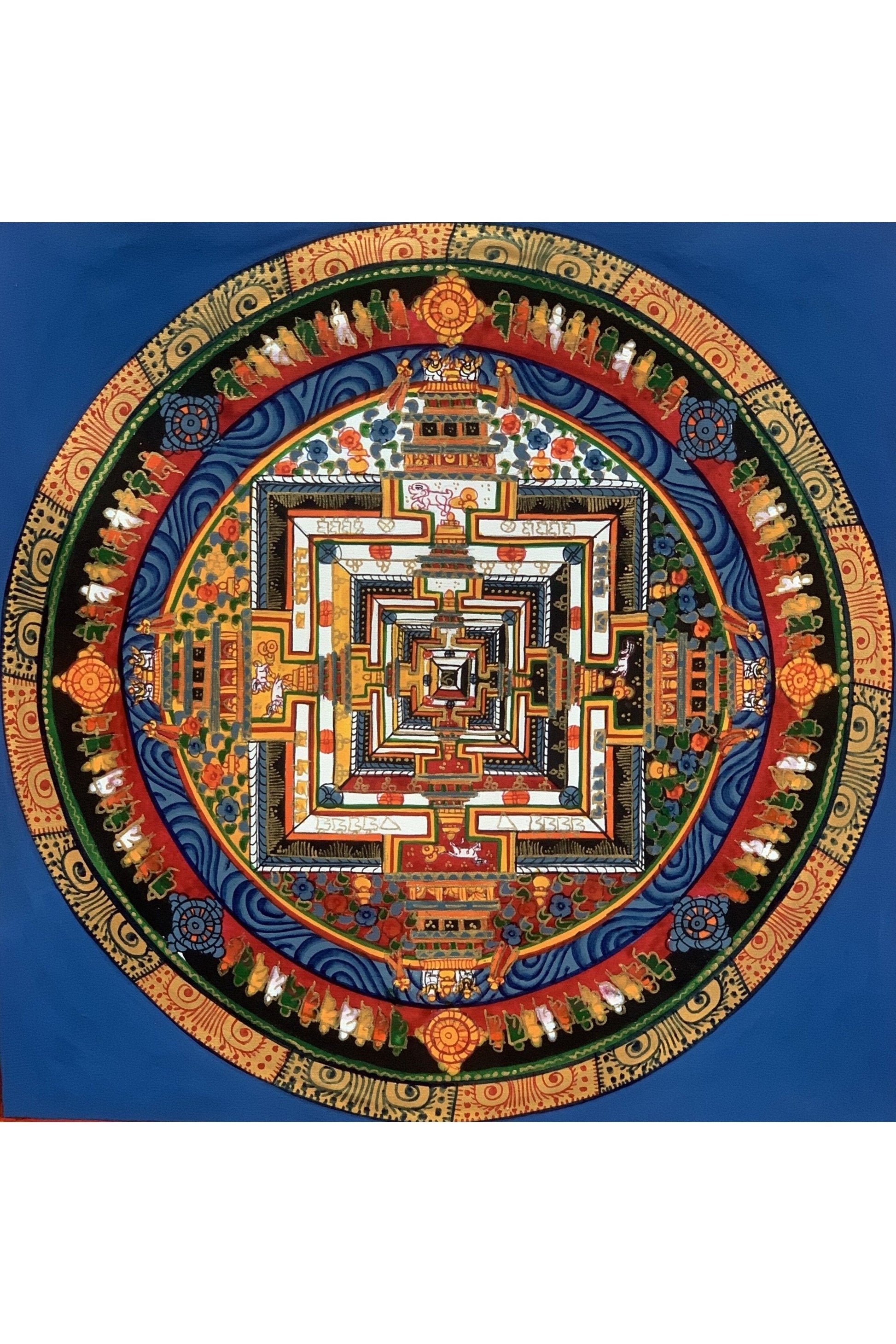 Wheel of Life, Wheel of Time, Kalachakra Mandala Hand Painted Original Tibetan Thangka Meditation Art 12 x 12 Inch - Tibetan Thangka Art