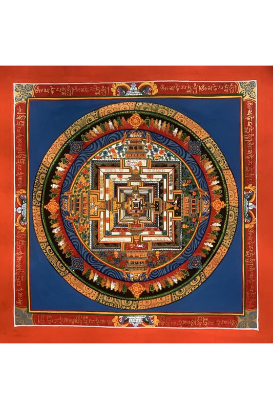 Wheel of Life, Wheel of Time, Kalachakra Mandala Hand Painted Original Tibetan Thangka Meditation Art 12 x 12 Inch - Tibetan Thangka Art