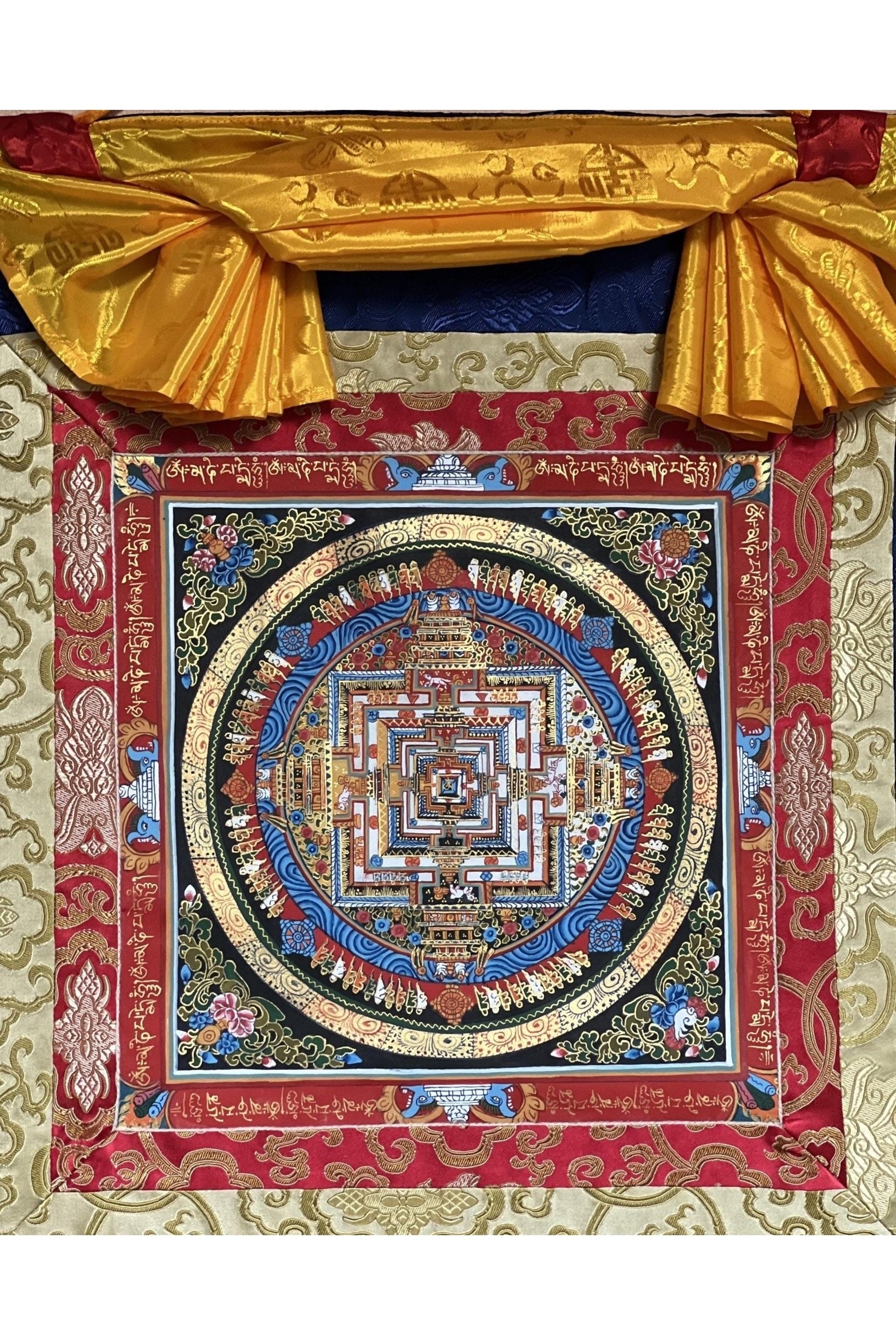 Wheel of Life/ Wheel of Time/ Kalachakra Mandala Original Tibetan Thangka Painting/Wall Hanging Meditation Art with Silk Brocade - Tibetan Thangka Art