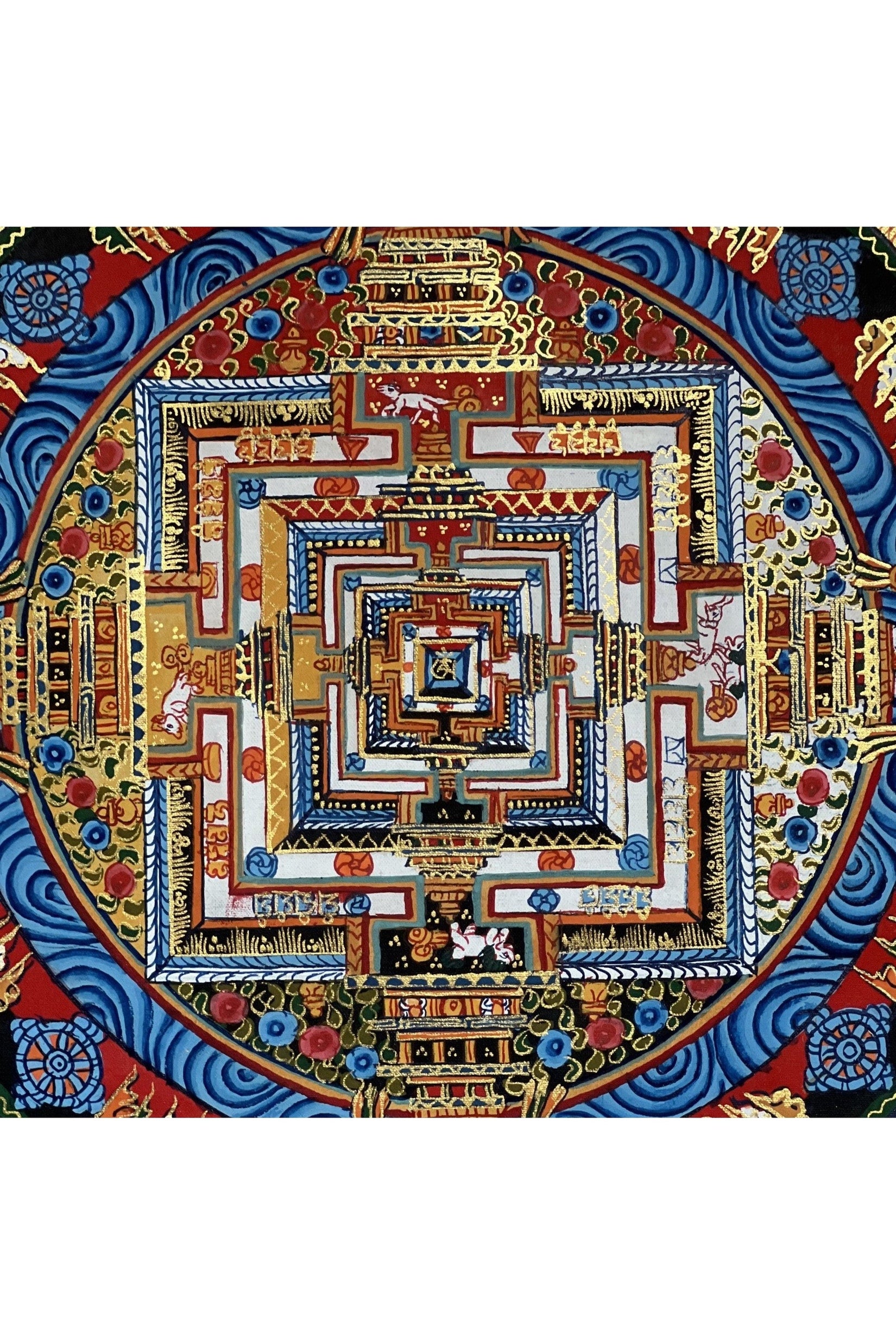 Wheel of Life/ Wheel of Time/ Kalachakra Mandala Original Tibetan Thangka Painting/Wall Hanging Meditation Art with Silk Brocade - Tibetan Thangka Art