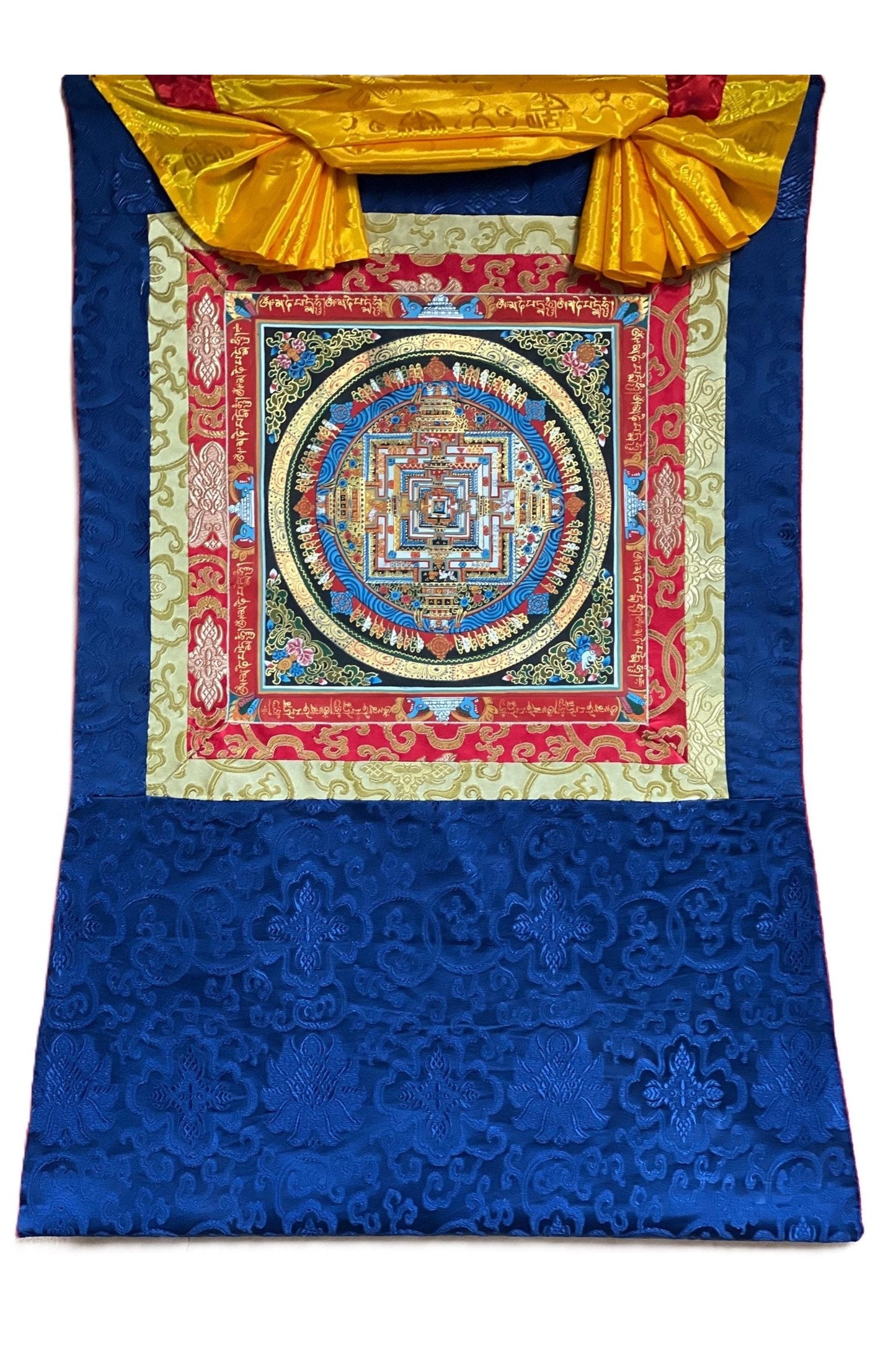Wheel of Life/ Wheel of Time/ Kalachakra Mandala Original Tibetan Thangka Painting/Wall Hanging Meditation Art with Silk Brocade - Tibetan Thangka Art