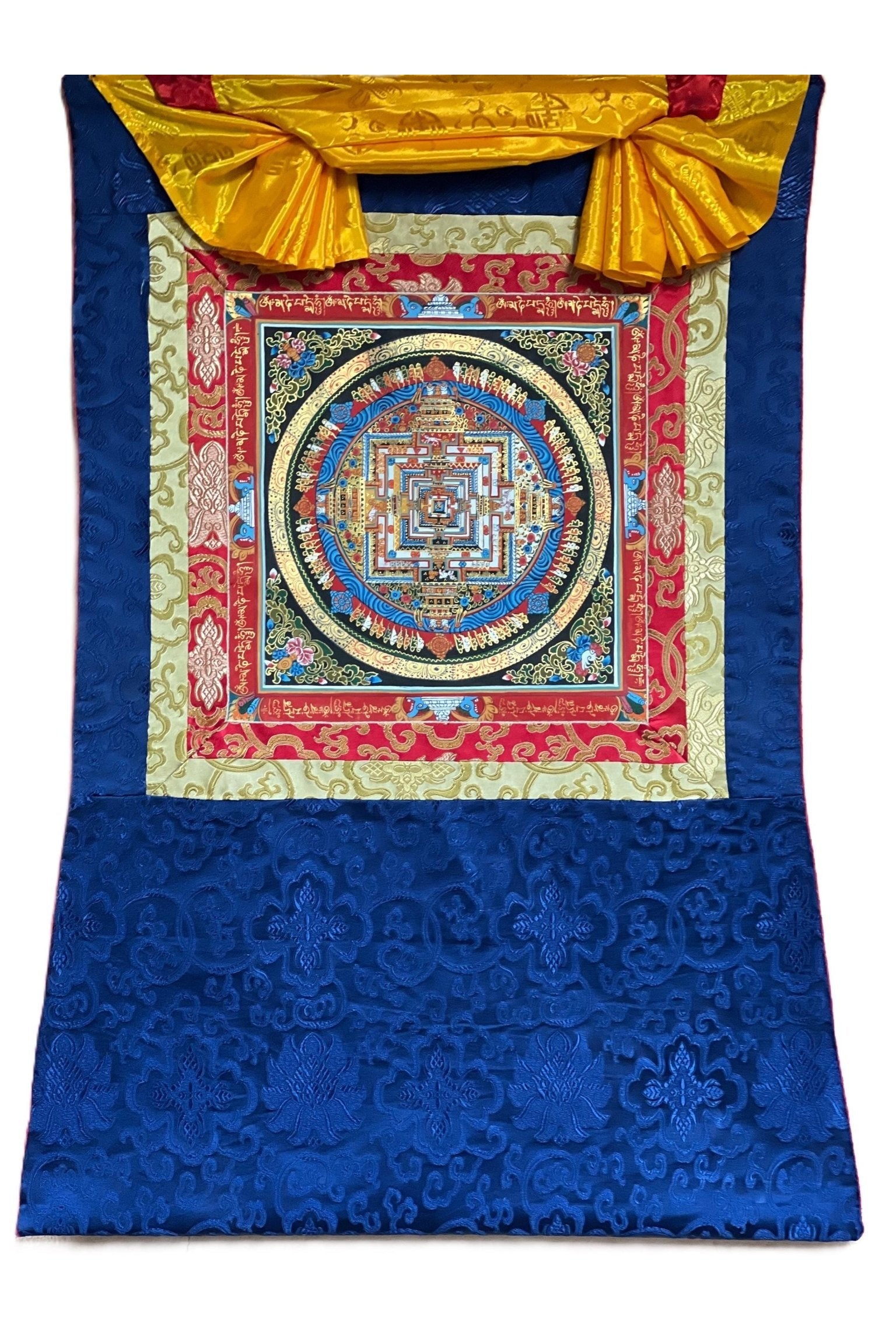 Wheel of Life/ Wheel of Time/ Kalachakra Mandala Original Tibetan Thangka Painting/Wall Hanging Meditation Art with Silk Brocade - Tibetan Thangka Art
