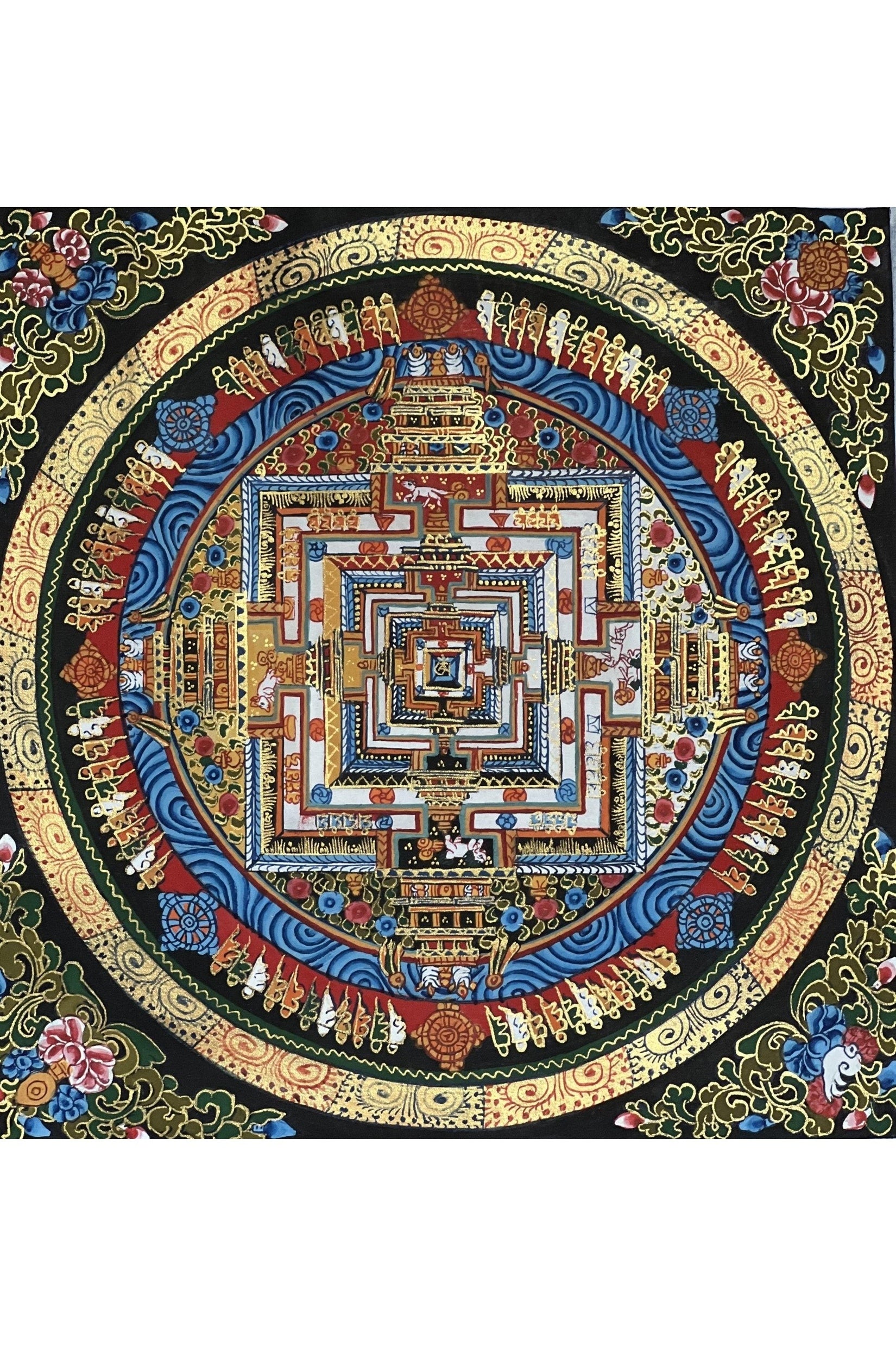 Wheel of Life/ Wheel of Time/ Kalachakra Mandala Original Tibetan Thangka Painting/Wall Hanging Meditation Art with Silk Brocade - Tibetan Thangka Art