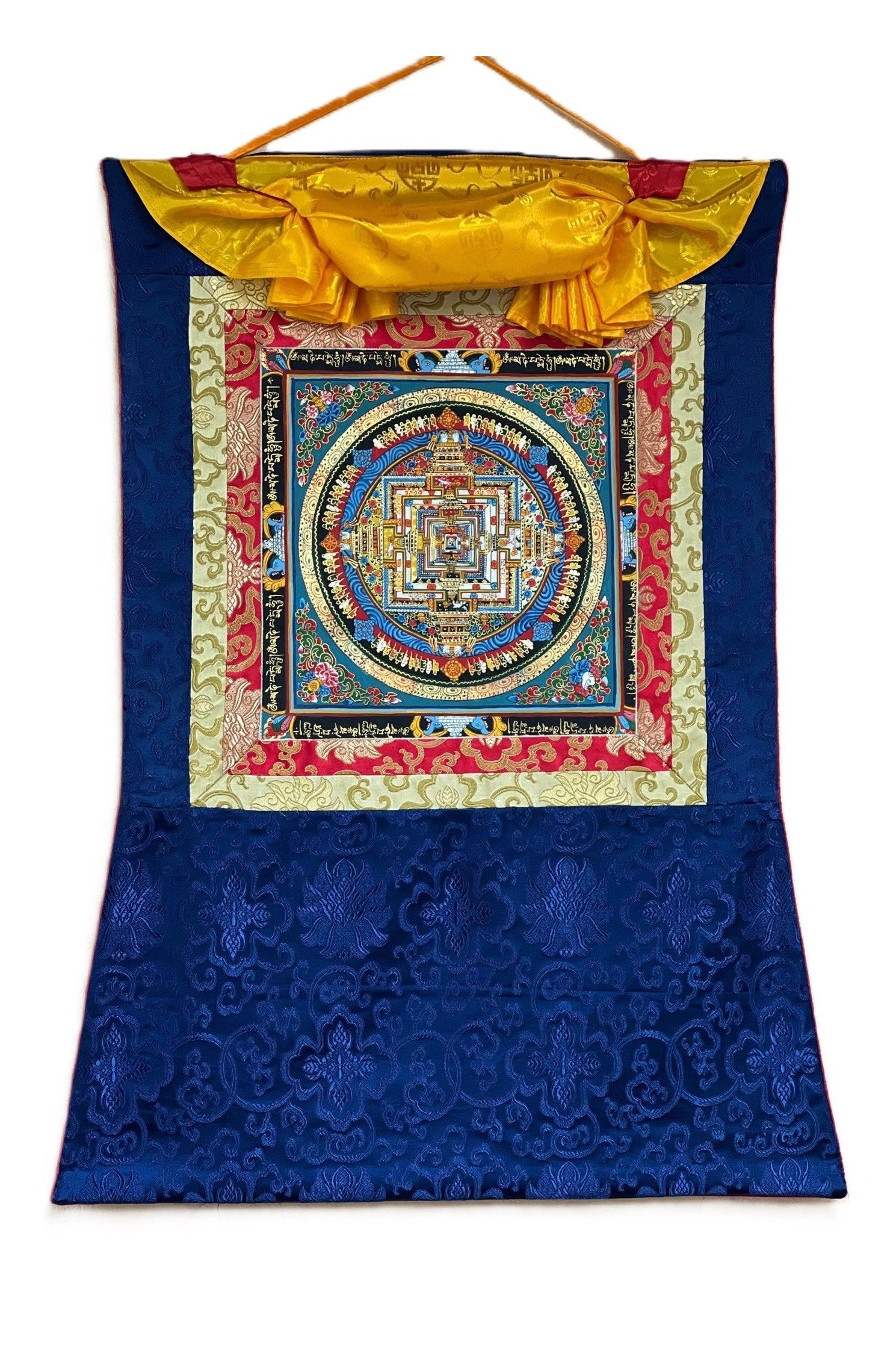 Wheel of Life/ Wheel of Time/ Kalachakra Mandala Tibetan Thangka Painting Original Buddhist Art/ Wall Hanging with Silk Brocade - Tibetan Thangka Art