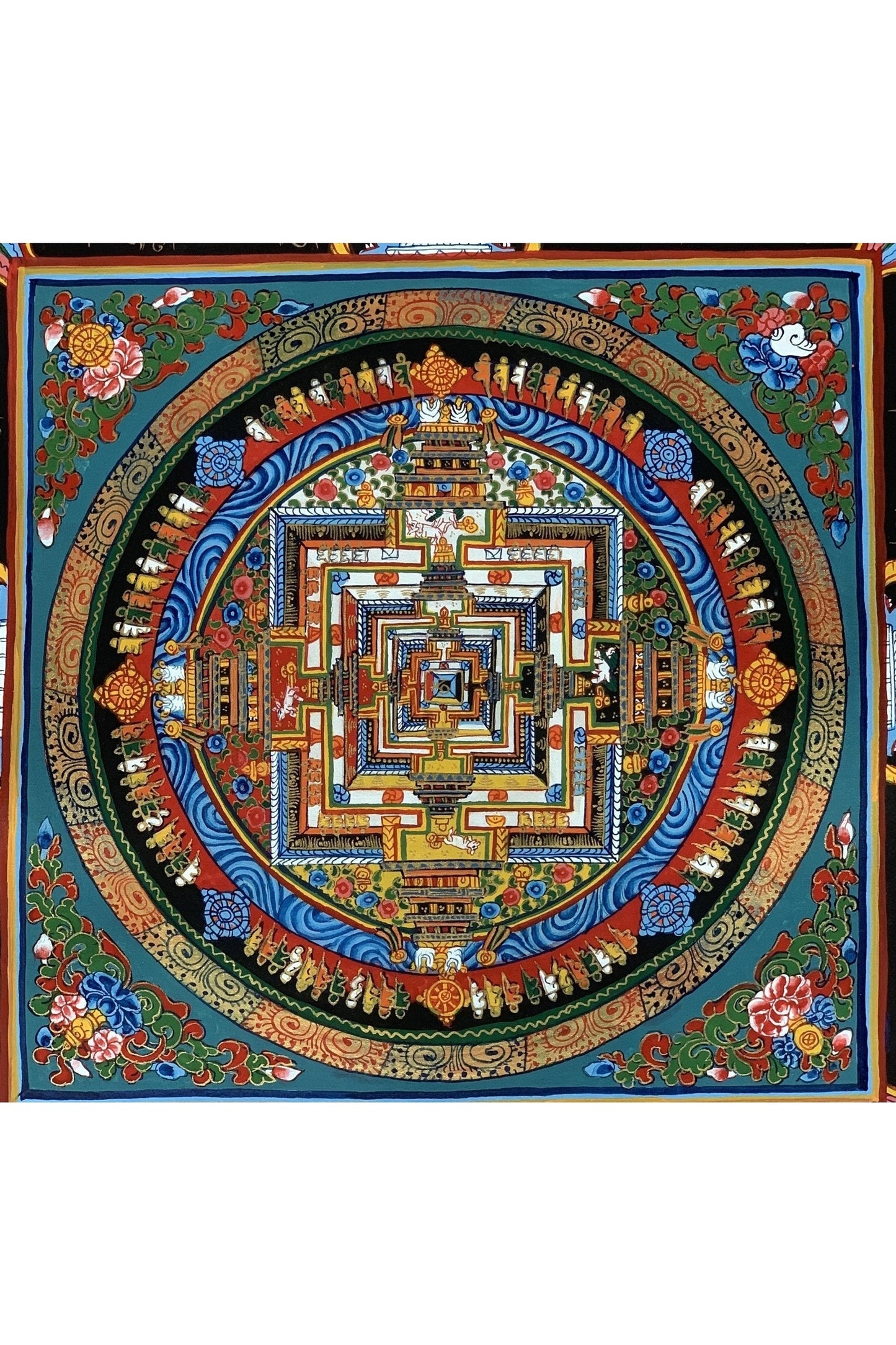 Wheel of Life/ Wheel of Time/ Kalachakra Mandala Tibetan Thangka Painting Original Buddhist Art/ Wall Hanging with Silk Brocade - Tibetan Thangka Art