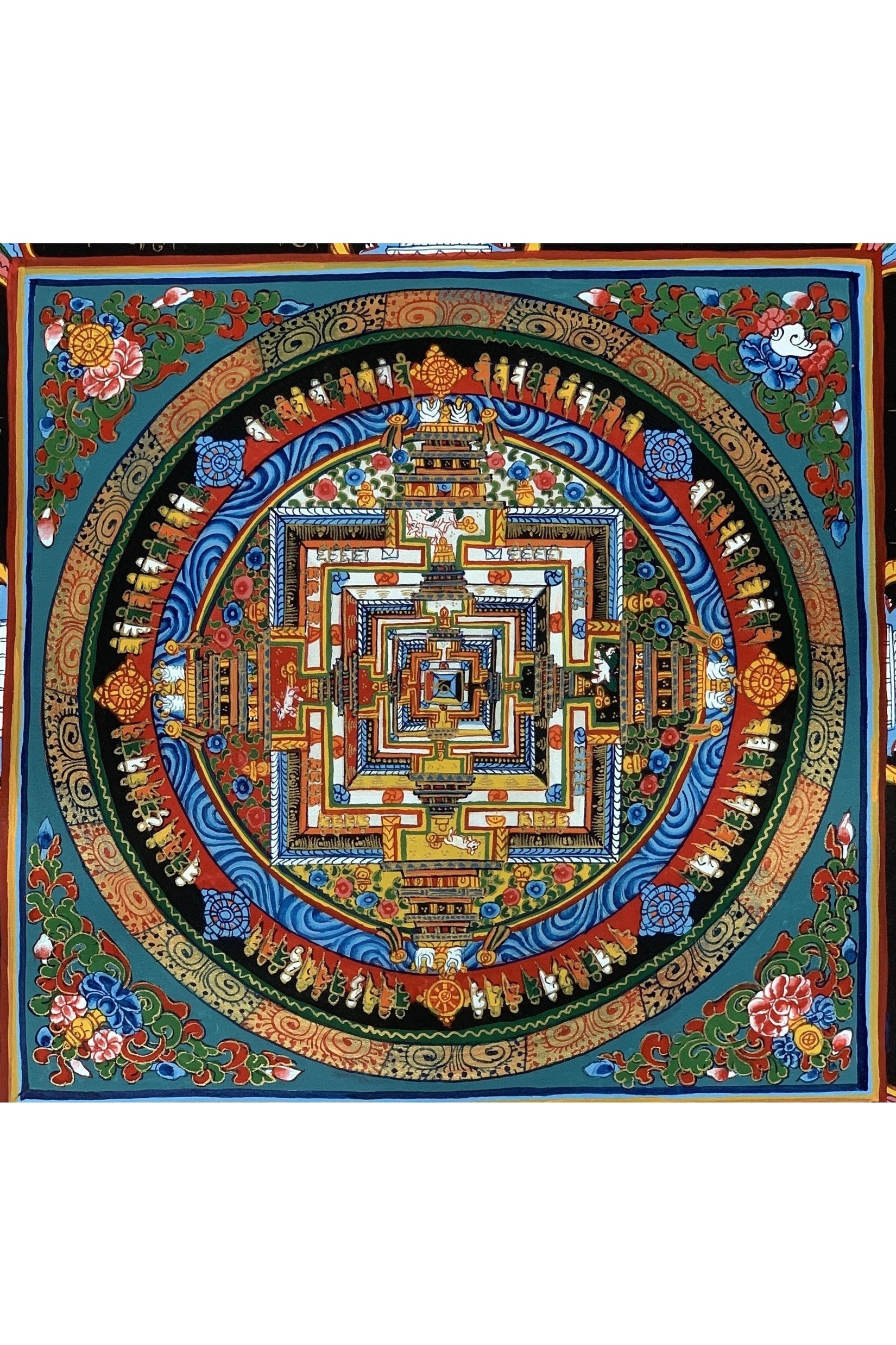 Wheel of Life/ Wheel of Time/ Kalachakra Mandala Tibetan Thangka Painting Original Buddhist Art/ Wall Hanging with Silk Brocade - Tibetan Thangka Art