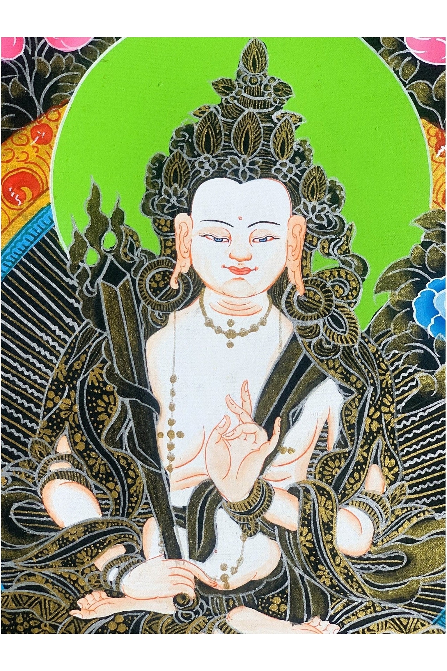 White Manjushri /Sita Manjushri/Jamyang Karpo Master Quality Hand - painted Original Tibetan Thangka Painting Meditation Art 17 x 24 - Inch - Tibetan Thangka Art