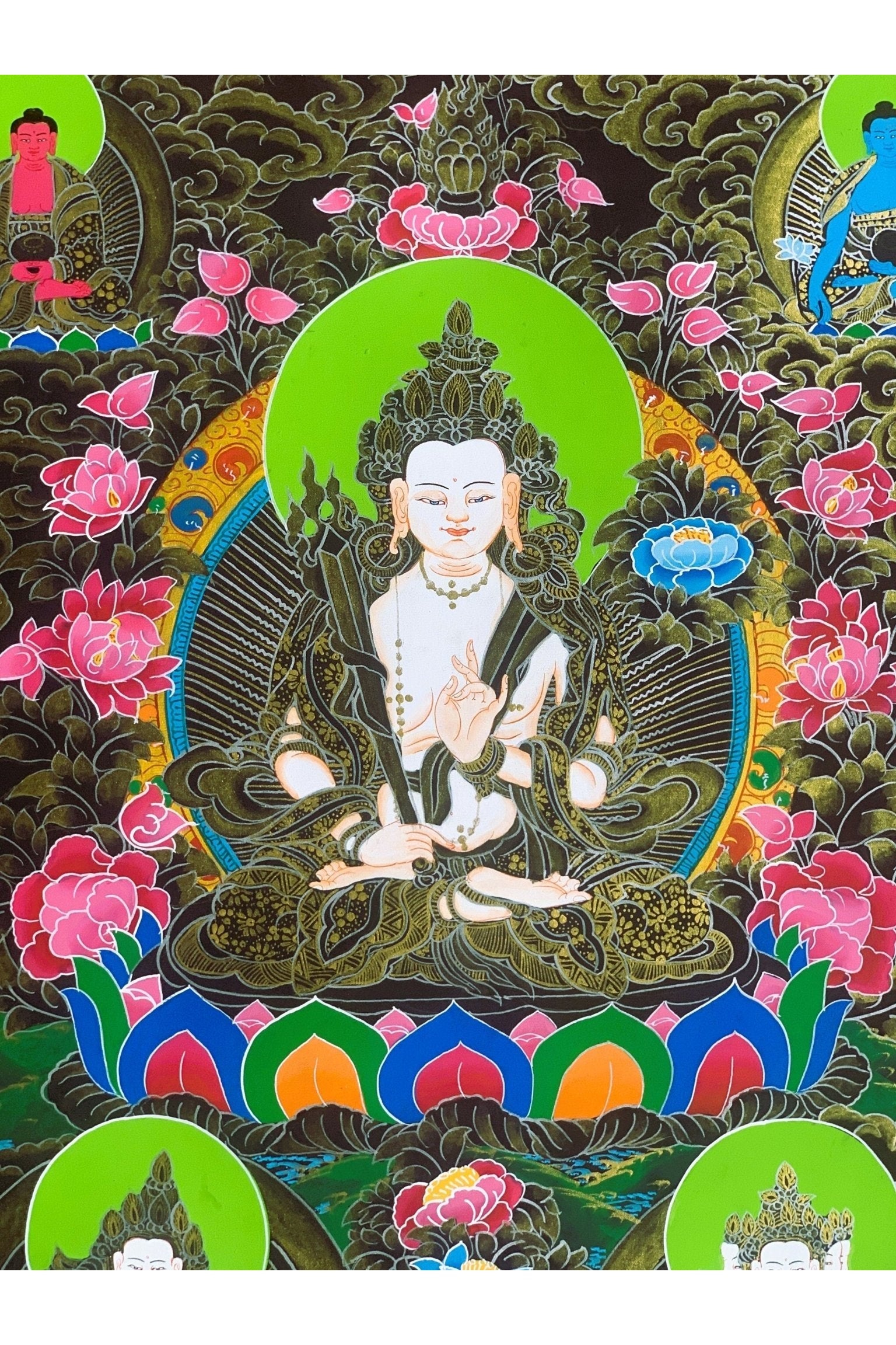 White Manjushri /Sita Manjushri/Jamyang Karpo Master Quality Hand - painted Original Tibetan Thangka Painting Meditation Art 17 x 24 - Inch - Tibetan Thangka Art