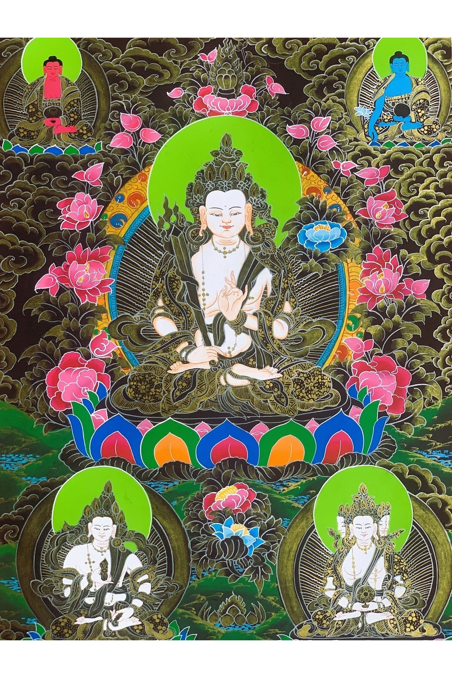 White Manjushri /Sita Manjushri/Jamyang Karpo Master Quality Hand - painted Original Tibetan Thangka Painting Meditation Art 17 x 24 - Inch - Tibetan Thangka Art