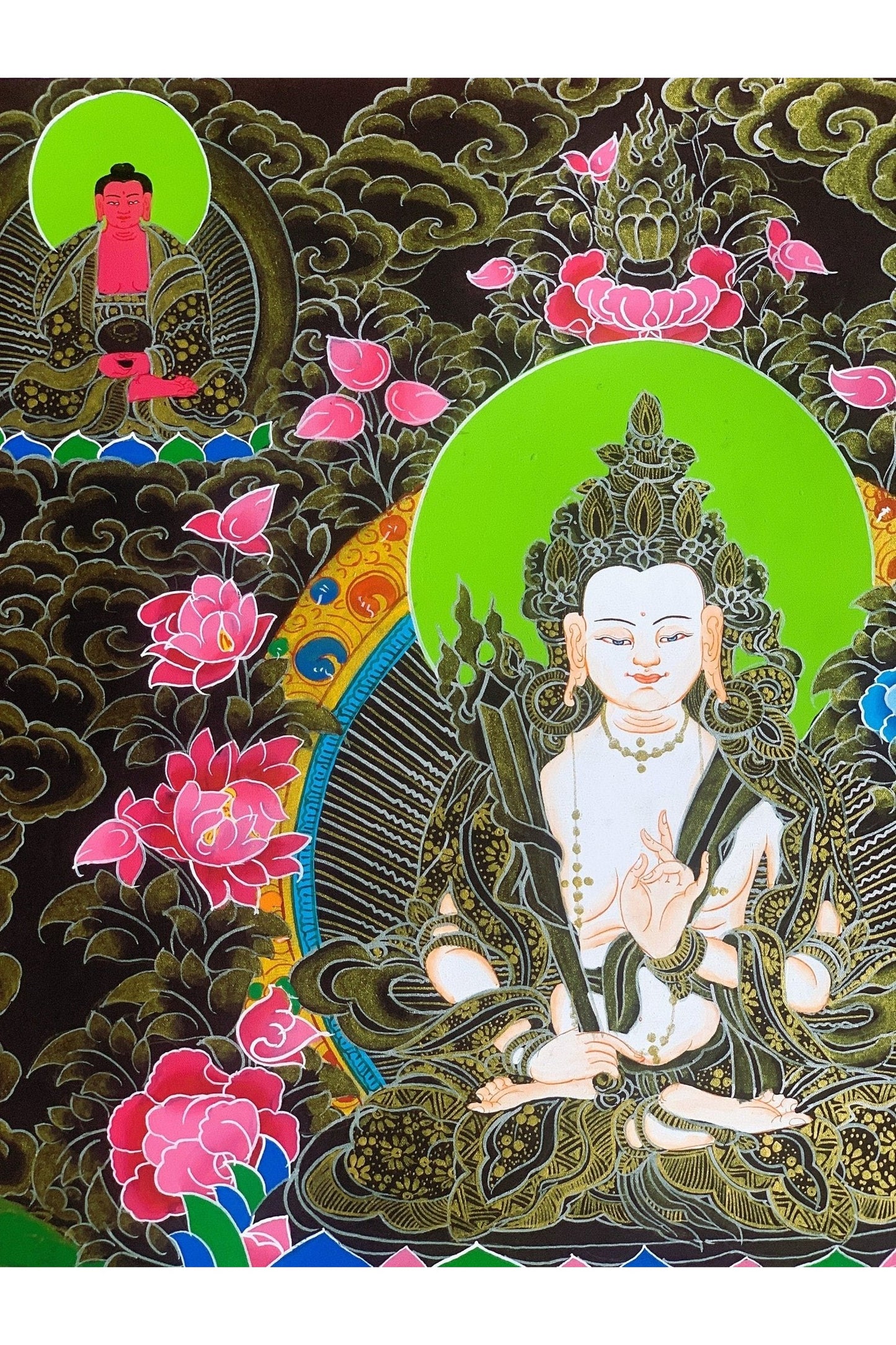 White Manjushri /Sita Manjushri/Jamyang Karpo Master Quality Hand - painted Original Tibetan Thangka Painting Meditation Art 17 x 24 - Inch - Tibetan Thangka Art