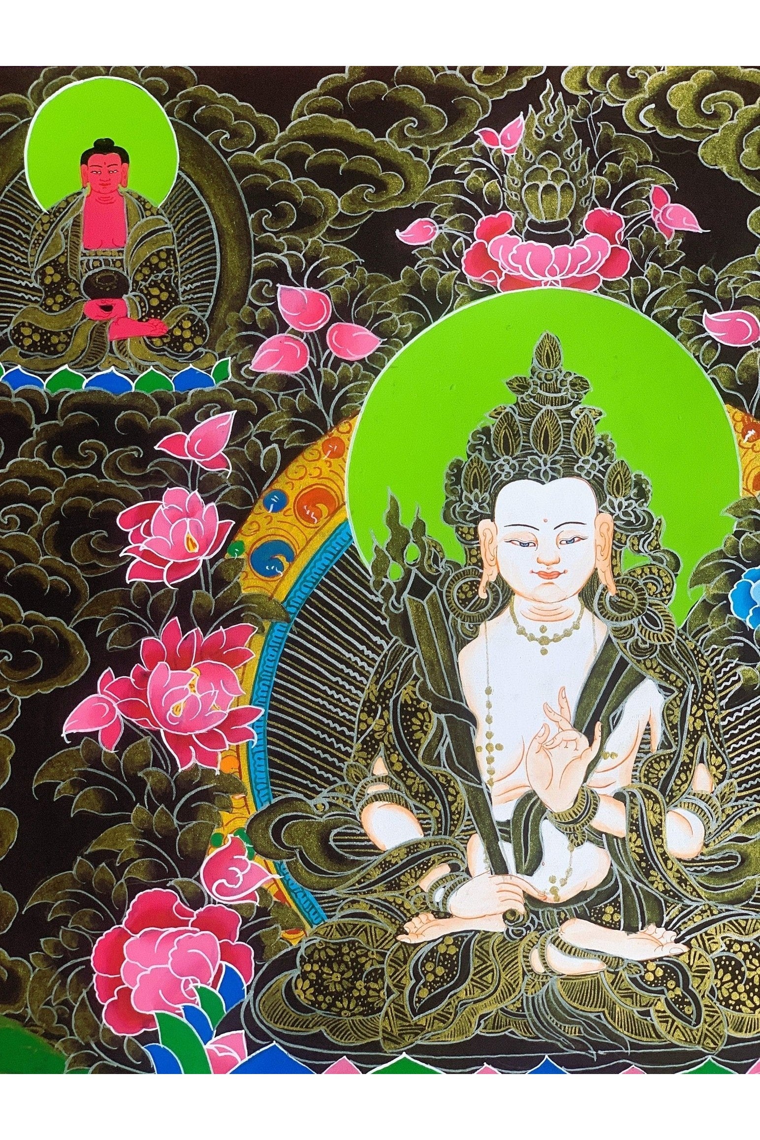 White Manjushri /Sita Manjushri/Jamyang Karpo Master Quality Hand - painted Original Tibetan Thangka Painting Meditation Art 17 x 24 - Inch - Tibetan Thangka Art