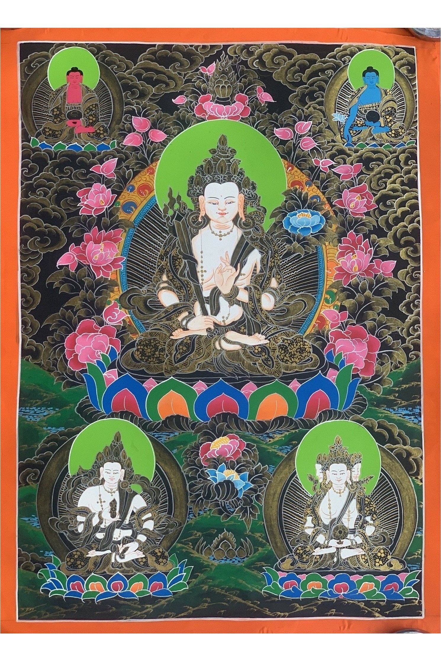 White Manjushri /Sita Manjushri/Jamyang Karpo Master Quality Hand - painted Original Tibetan Thangka Painting Meditation Art 17 x 24 - Inch - Tibetan Thangka Art