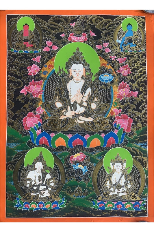 White Manjushri /Sita Manjushri/Jamyang Karpo Master Quality Hand - painted Original Tibetan Thangka Painting Meditation Art 17 x 24 - Inch - Tibetan Thangka Art
