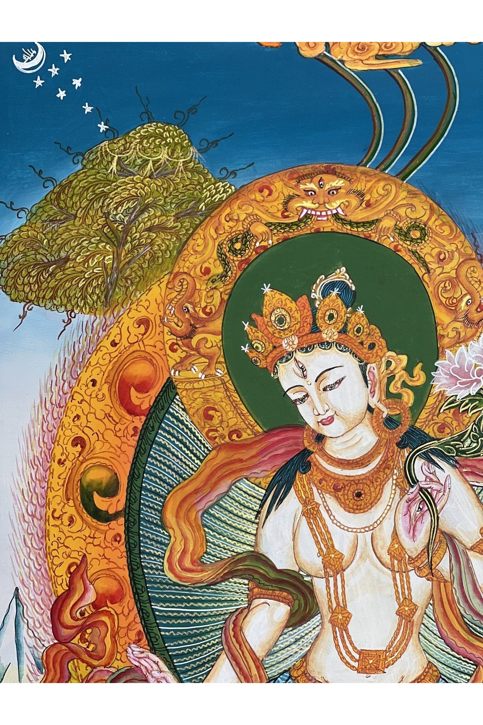 White Tara/ Mother Tara Compassion Goddess Masterpiece Newari Paubha/Pauva Thangka Painting Original Art - Tibetan Thangka Art
