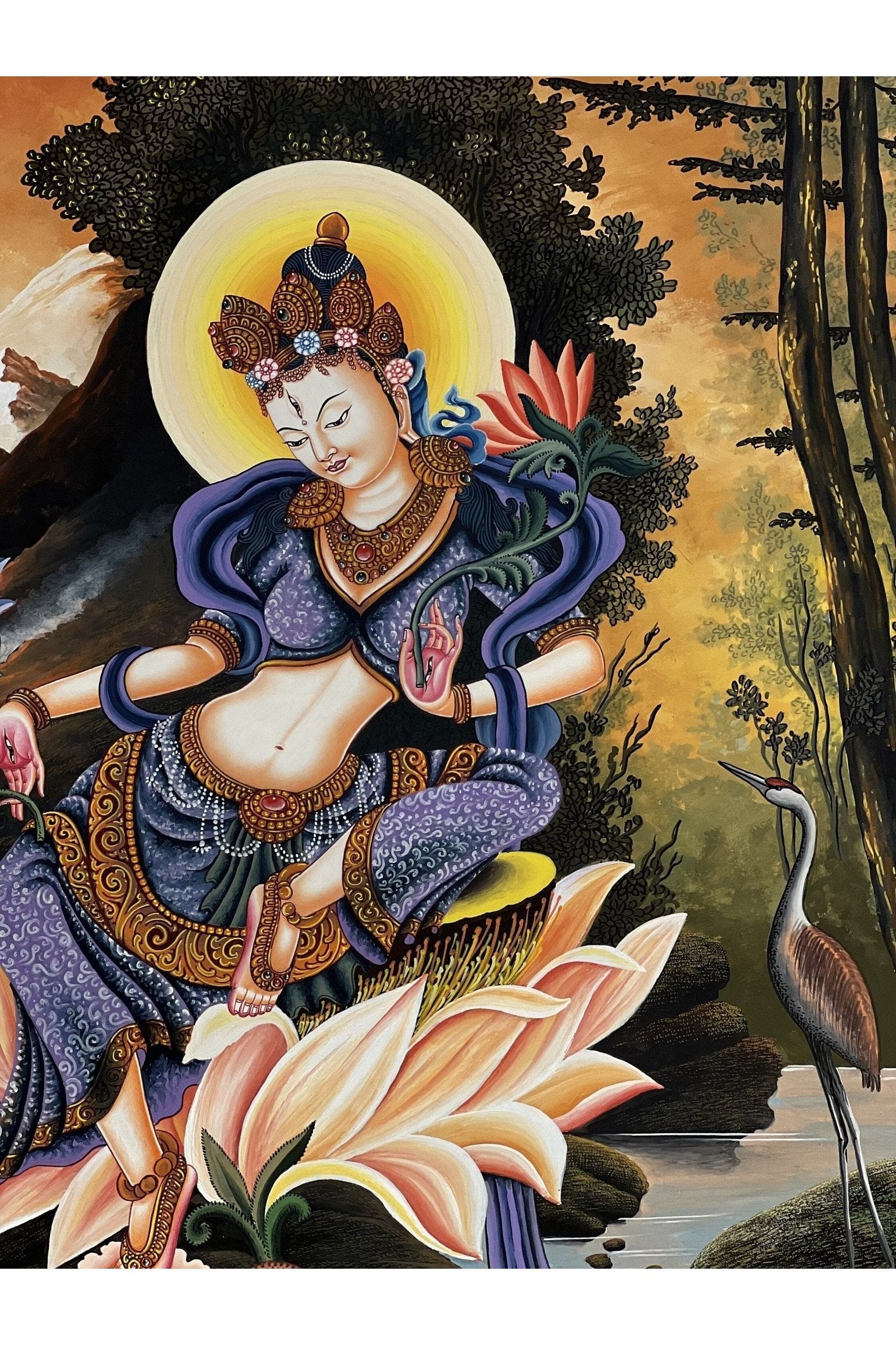 White Tara /Mother Tara / Goddess of Compassion Original High - Quality Masterpiece Newari Paubha/Pauva Thangka Painting - Tibetan Thangka Art