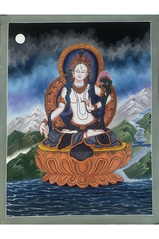 White Tara /Mother Tara / Goddess of Compassion Original Masterpiece Newari Paubha/Pauva Tibetan Thangka Painting - Tibetan Thangka Art