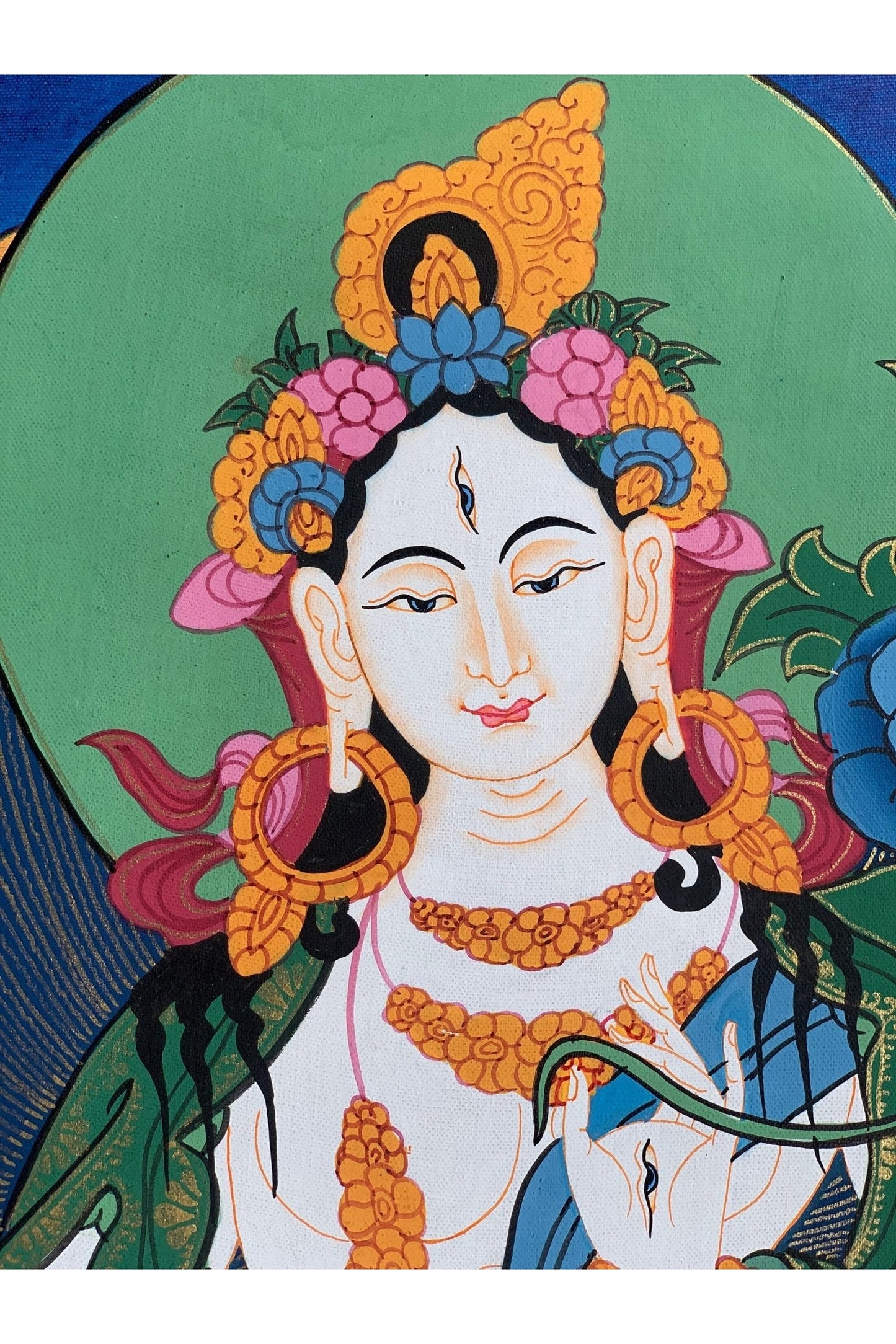 White Tara, Sitatara, Mother Goddess, Hand Painted Tibetan Thangka Painting, Original Art 15 x 19 Inch - Tibetan Thangka Art