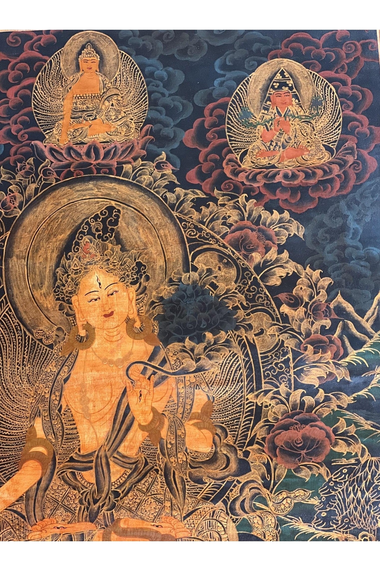 White Tara/ Sitatara/ Mother Goddess Old Oil Varnished Tibetan Thangka Painting/ Hand - Painting/ Buddhist Compassion Meditation Art - Tibetan Thangka Art