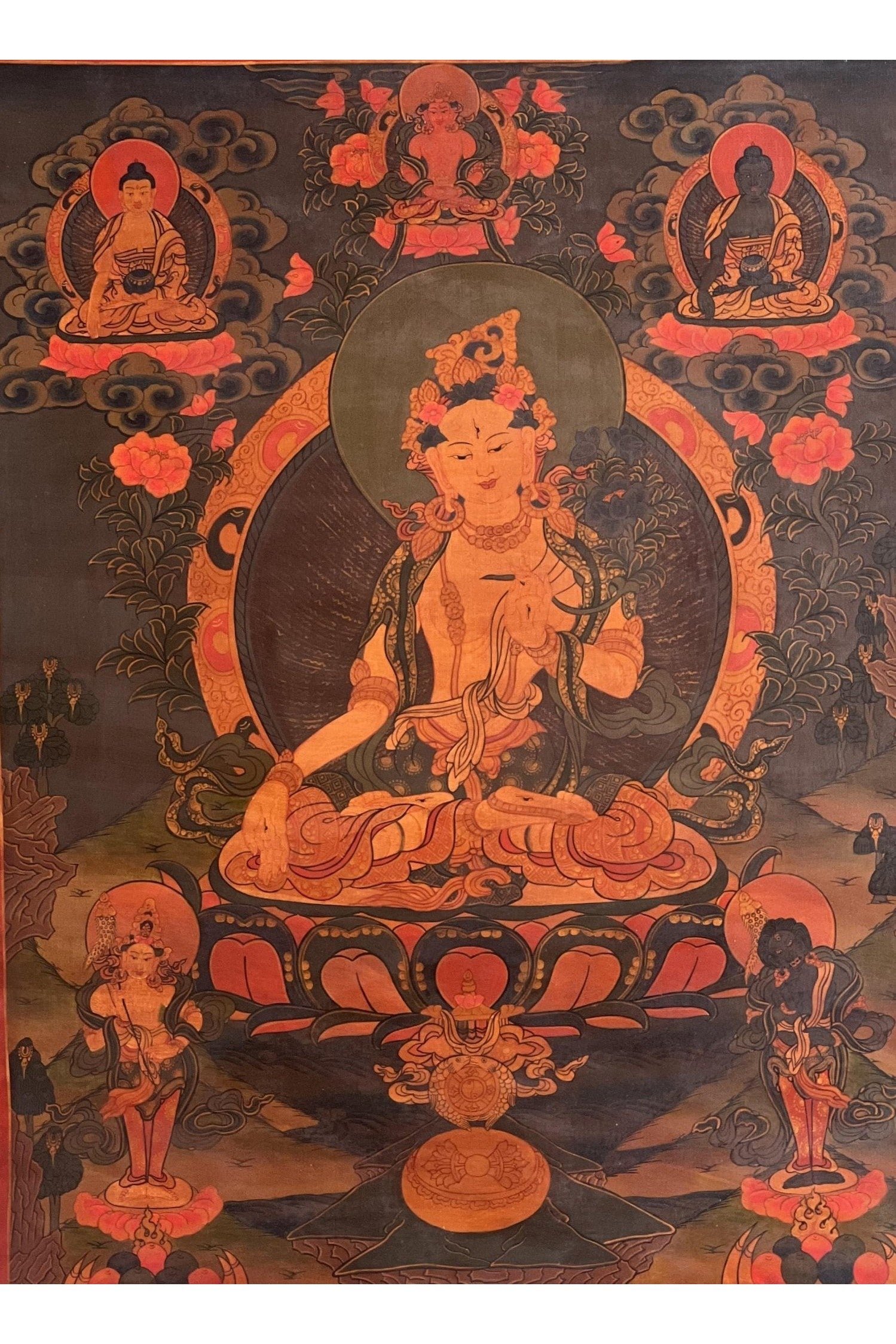 White Tara/ Sitatara/ Mother Goddess Old Oil Varnished Tibetan Thangka Painting/ Original Handpainting/ Buddhist Art - Tibetan Thangka Art