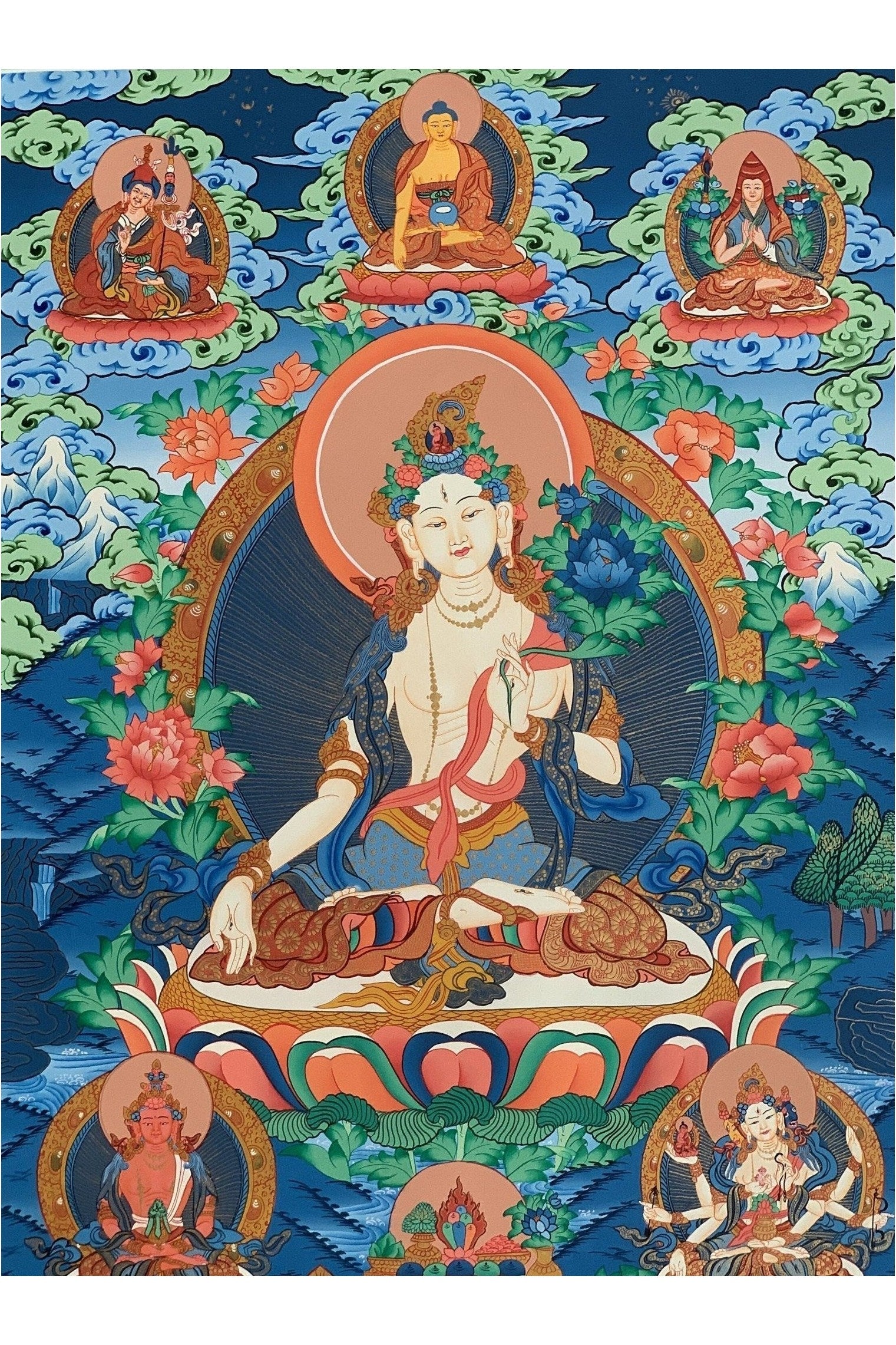 White Tara/Sitatara Mother Goddess Masterpiece Tibetan Thangka Painting Original Hand - Painting Compassion Meditation Buddhist Art - Tibetan Thangka Art