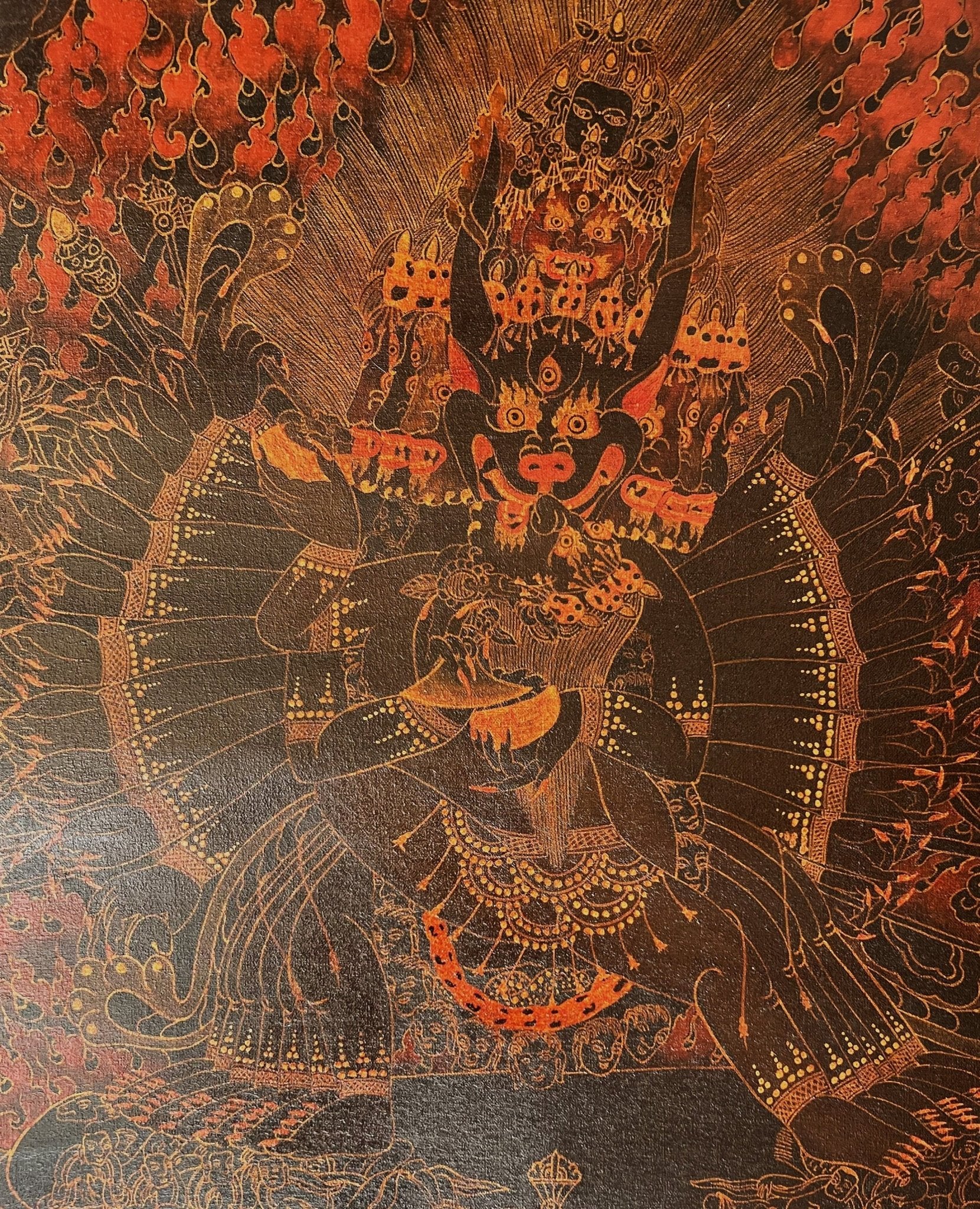 Yamantaka with Shakti Old Oil - Varnished Original Tibetan Thangka/ Thanka Painting Wall Hanging Compassion Meditation Art - Tibetan Thangka Art